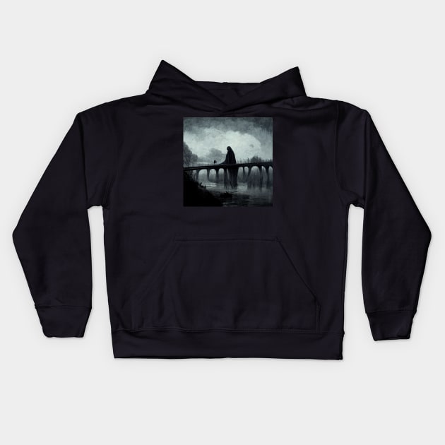 Skeleton on The Bridge Kids Hoodie by DarkAgeArt